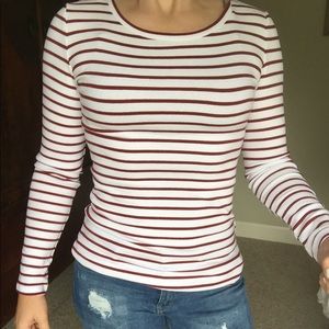 Red/white striped tee w/ leather elbow patches!!